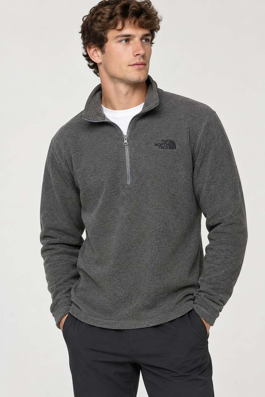 The North Face Men's Textured Cap Rock 1/4 Zip Fleece Pullover Gray Medium